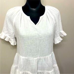 Beachlunchlounge Womens White Flutter Sleeve Blouse XS